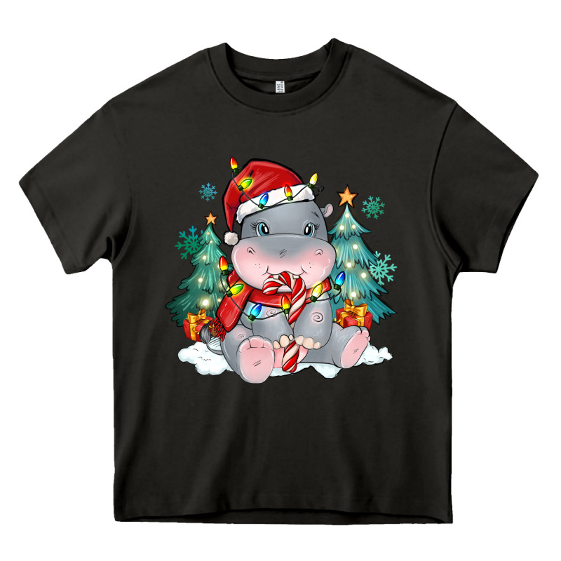 Cute Christmas Hippopotamus Heavy Core Tee by MaliasSmallBusiness | Teevron