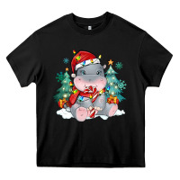 Black cute christmas hippopotamus Heavy Core Tee - MaliasSmallBusiness