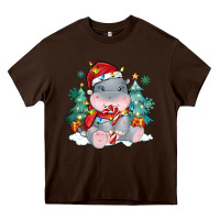 Chocolate Brown cute christmas hippopotamus Heavy Core Tee - MaliasSmallBusiness