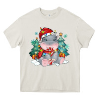 Cream cute christmas hippopotamus Heavy Core Tee - MaliasSmallBusiness