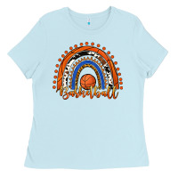 Baby Blue Basketball Rainbow Ladies Tee - RanaPortraitStore