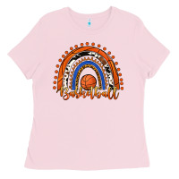 Bubblegum Pink Basketball Rainbow Ladies Tee - RanaPortraitStore