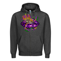 Charcoal Heather mardi gras lips Zipper Hoodie - LillyAllenDesigns