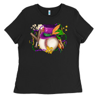 Black mardi gras baseball Ladies Tee - LillyAllenDesigns
