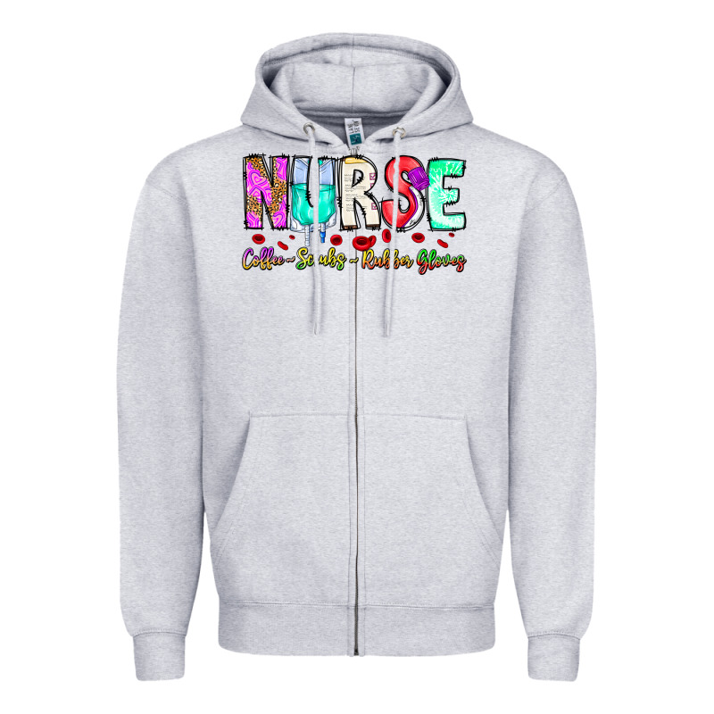 Nurse Coffee Scrubs Rubber Gloves Zipper Hoodie by CowhideDigitalArt | Teevron