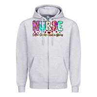 Heather Grey Nurse Coffee Scrubs Rubber Gloves Zipper Hoodie - CowhideDigitalArt
