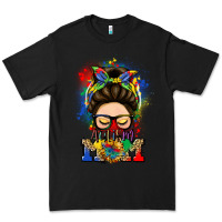 Black autism mom messy bun Premium Tee - LillyAllenDesigns