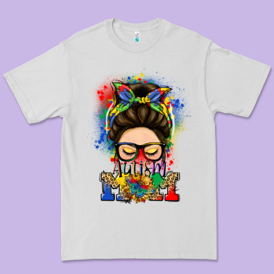 Autism Mom Messy Bun Premium Tee Designed By Lillyallendesigns