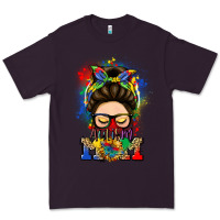 Plum autism mom messy bun Premium Tee - LillyAllenDesigns