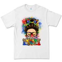 White autism mom messy bun Premium Tee - LillyAllenDesigns