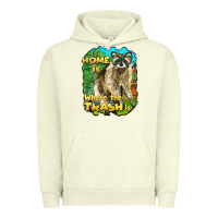 Pigment Pistachio raccoon home is where the trash is Urban Hoodie - BarkalooDesign