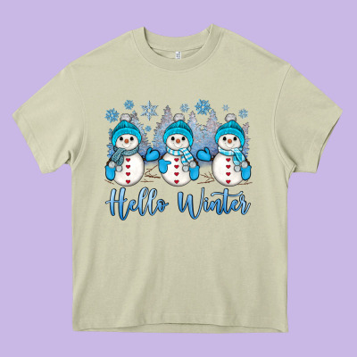 Snowman Hello Winter Heavy Core Tee Designed By Jahusdesignshop