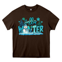 Chocolate Brown hello winter snowman Heavy Core Tee - MaliasSmallBusiness