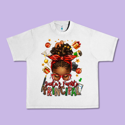 Santas Favorite Principal Afro Messy Bun Urban Heavy Tee Designed By Texasbilliewilder