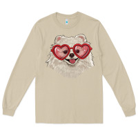 Mushroom white pomeranian with love glasses Long Sleeve Tee - RanaPortraitStore