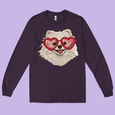 White Pomeranian With Love Glasses Long Sleeve Tee Designed By Ranaportraitstore
