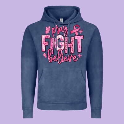 Pray Fight Believe Breast Cancer Vintage Hoodie Designed By Texasbilliewilder