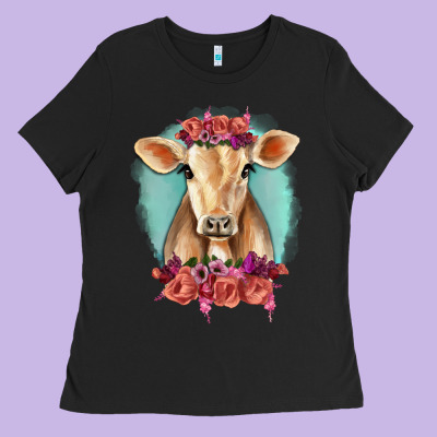 Floral Cow Ladies Tee Designed By Ranaportraitstore