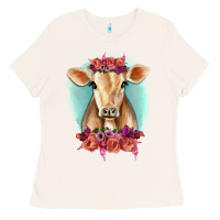 Bone Floral Cow Ladies Tee - RanaPortraitStore