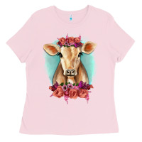 Bubblegum Pink Floral Cow Ladies Tee - RanaPortraitStore