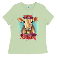 Matcha Floral Cow Ladies Tee - RanaPortraitStore