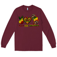 Burgundy peace love juneteenth Long Sleeve Tee - CowGirlArtShop