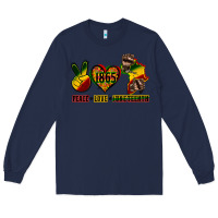 Navy peace love juneteenth Long Sleeve Tee - CowGirlArtShop
