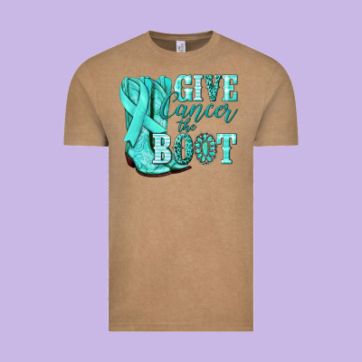 Give Cancer The Boot Ovarian Cancer Teal Ribbon Vintage Tee Designed By Nancycooperartshop
