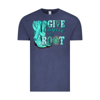 Vintage Denim Give Cancer the boot Ovarian Cancer teal ribbon Vintage Tee - NancyCooperArtShop