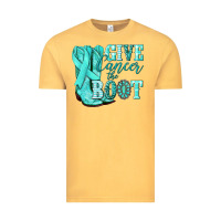 Vintage Mustard Give Cancer the boot Ovarian Cancer teal ribbon Vintage Tee - NancyCooperArtShop