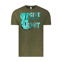Vintage Olive Give Cancer the boot Ovarian Cancer teal ribbon Vintage Tee - NancyCooperArtShop