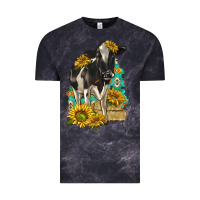 Cloud Black Sunflowers Cow Vintage Tee - texasbilliewilder