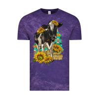 Cloud Purple Sunflowers Cow Vintage Tee - texasbilliewilder