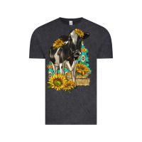 Vintage Black Sunflowers Cow Vintage Tee - texasbilliewilder