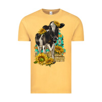 Vintage Mustard Sunflowers Cow Vintage Tee - texasbilliewilder