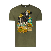 Vintage Olive Sunflowers Cow Vintage Tee - texasbilliewilder