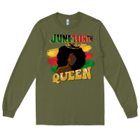 Army Green juneteenth queen black woman afro queen Long Sleeve Tee - CowGirlArtShop