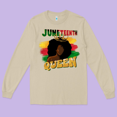 Juneteenth Queen Black Woman Afro Queen Long Sleeve Tee Designed By Cowgirlartshop