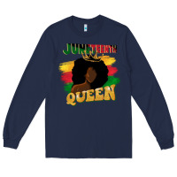 Navy juneteenth queen black woman afro queen Long Sleeve Tee - CowGirlArtShop