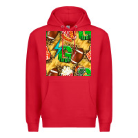 Red american football go with thunder and leopard  seamless pattern Premium Hoodie - BundleAndBundleShop