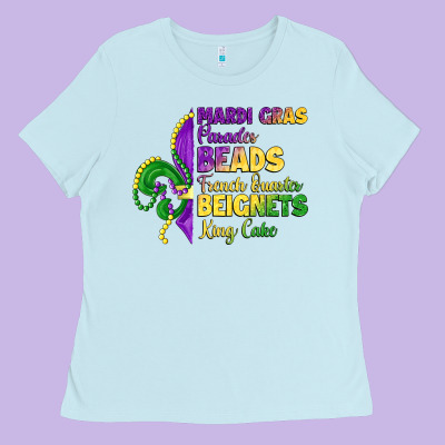 Mardi Gras Parades Beads French Quarter Beignets K Ladies Tee Designed By Lillyallendesigns