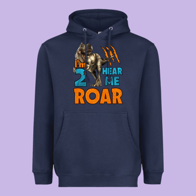 I'm Two Hear Me Roar Dinosaur Birthday Heavyweight Hoodie Designed By Lillyallendesigns