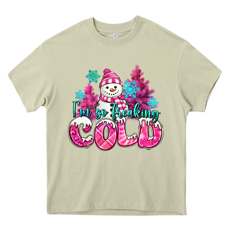 Im So Freaking Cold Pink Christmas Snowman Heavy Core Tee by MaliasSmallBusiness | Teevron