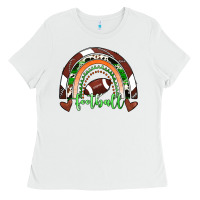 White Football Rainbow Ladies Tee - RanaPortraitStore