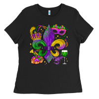 Black mardi gras fleur de lis Ladies Tee - LillyAllenDesigns