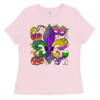 Bubblegum Pink mardi gras fleur de lis Ladies Tee - LillyAllenDesigns