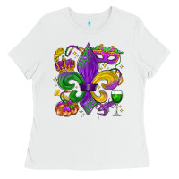 White mardi gras fleur de lis Ladies Tee - LillyAllenDesigns