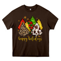 Chocolate Brown happy holidays with christmas tree Heavy Core Tee - MaliasSmallBusiness