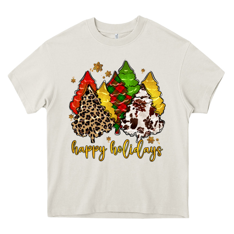 Happy Holidays With Christmas Tree Heavy Core Tee by MaliasSmallBusiness | Teevron