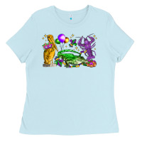 Baby Blue mardi gras pelican alligator and crawfish Ladies Tee - LillyAllenDesigns